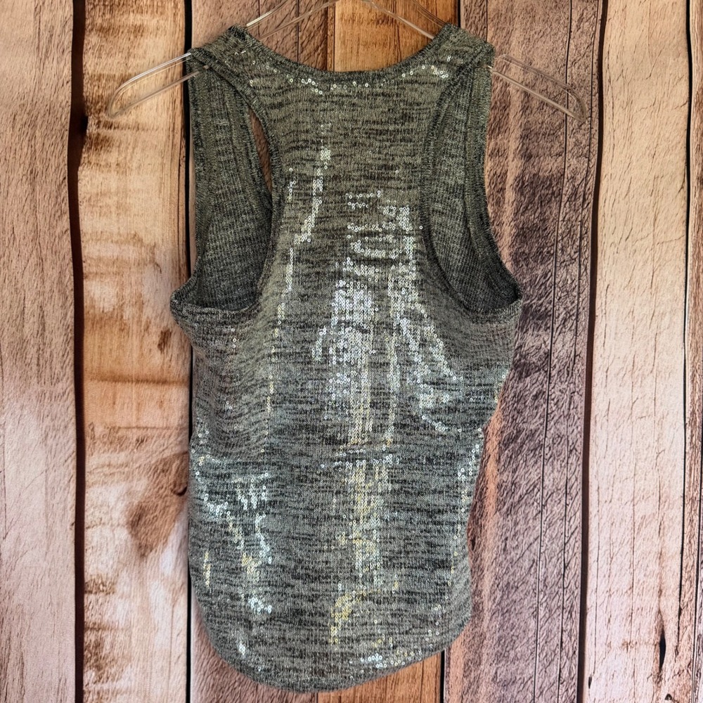 Pilcro Anthropologie Tank Top Sequin Knit Silver Gray Sparkle Party Small NWT - Picture 2 of 8
